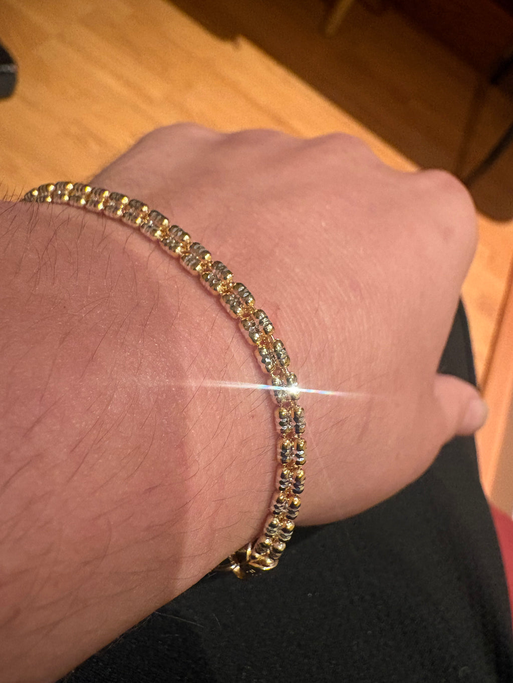 2-Tone 3mm Triple Barrel Link Bracelet - Premium Gold Plated 925 Sterling Silver