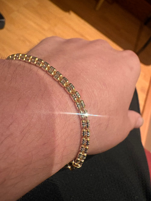 2-Tone 3mm Triple Barrel Link Bracelet - Premium Gold Plated 925 Sterling Silver