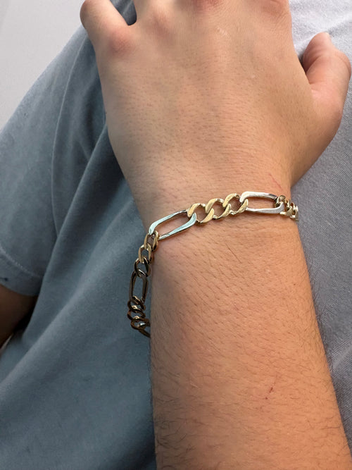 2-tone 8mm Figaro Link Bracelet - Solid 10k gold