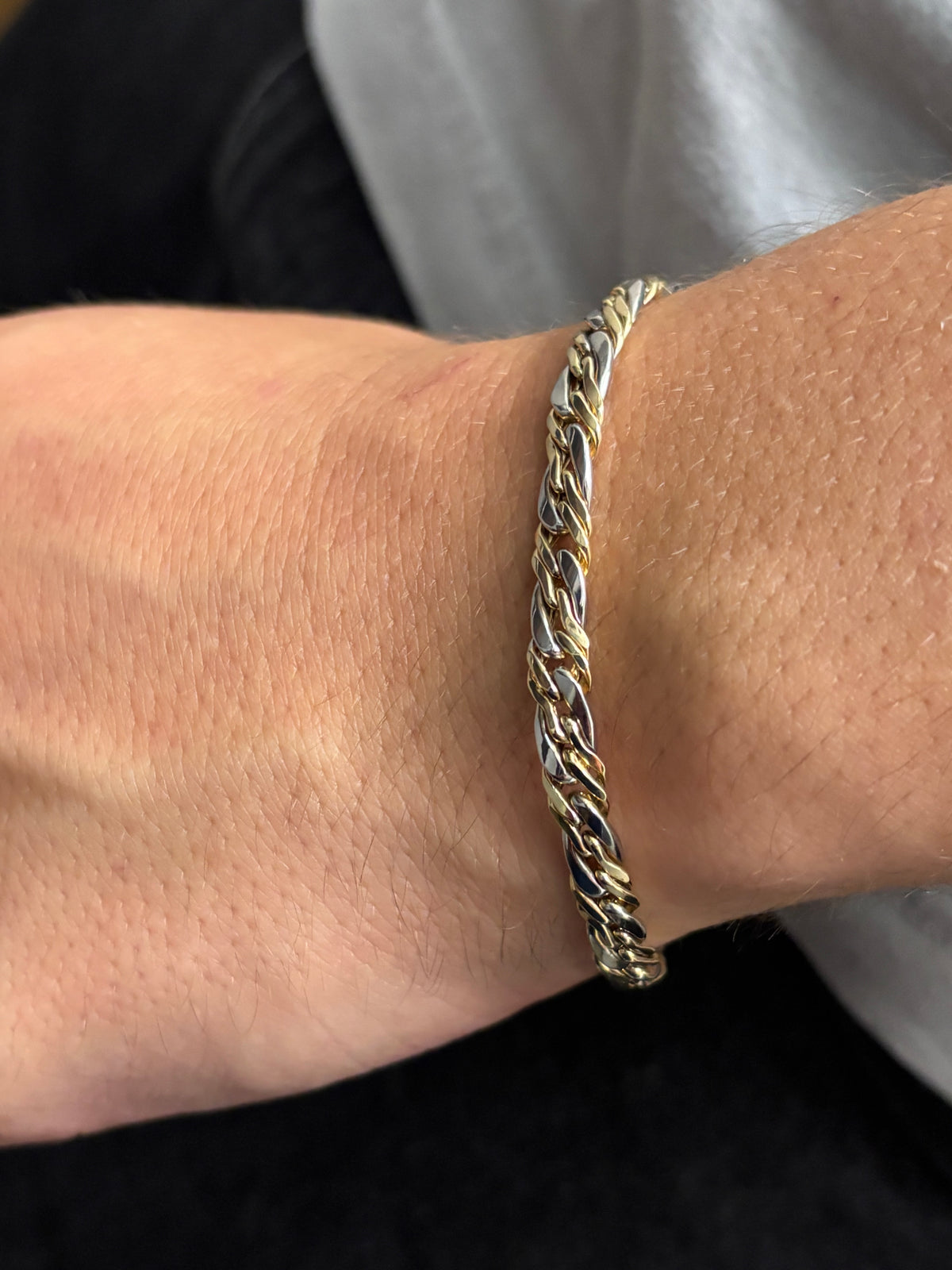 2-Tone Double-Single Cuban Link Bracelet - Hollow 10k Gold
