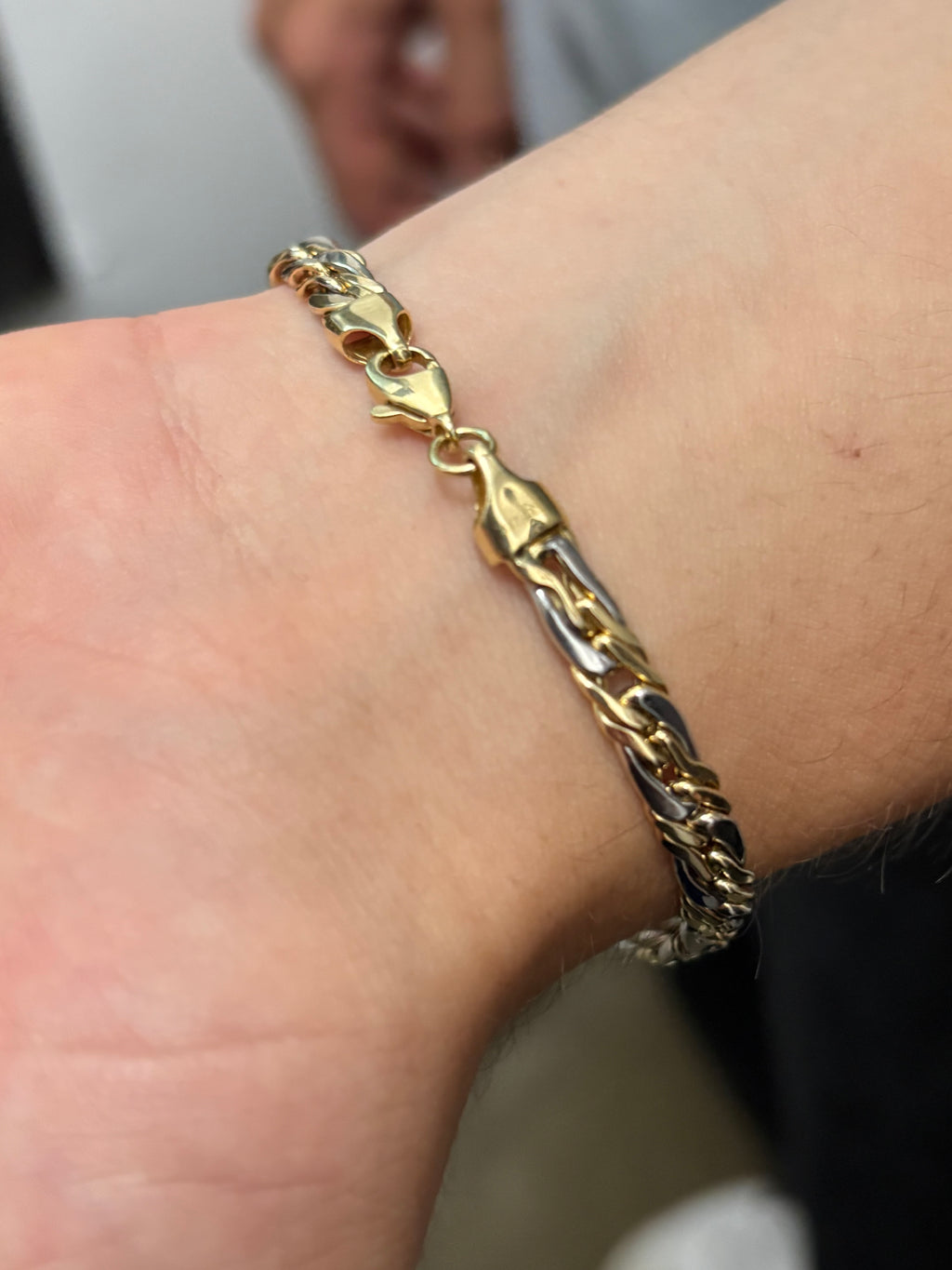 2-Tone Double-Single Cuban Link Bracelet - Hollow 10k Gold