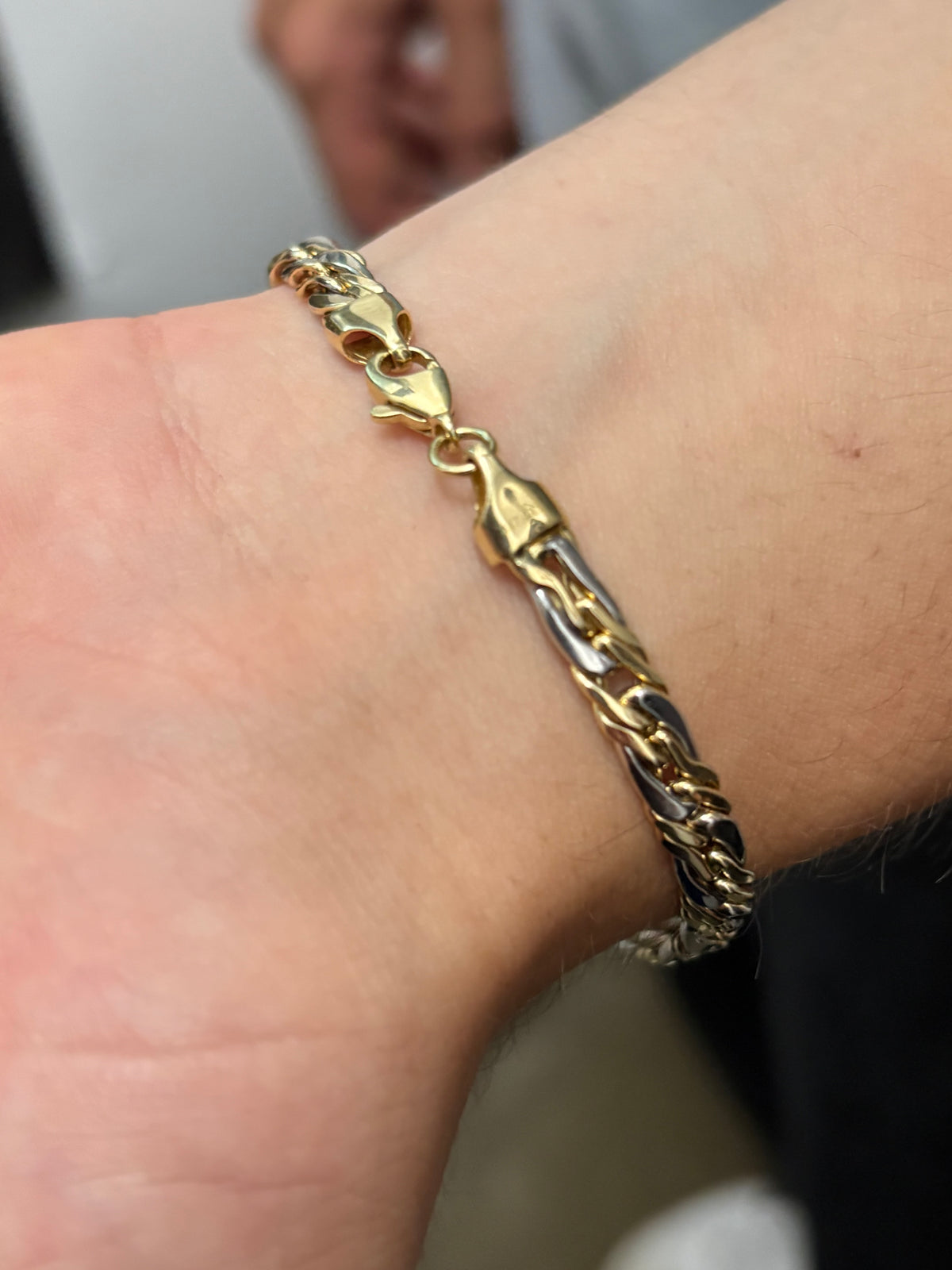 2-Tone Double-Single Cuban Link Bracelet - Hollow 10k Gold
