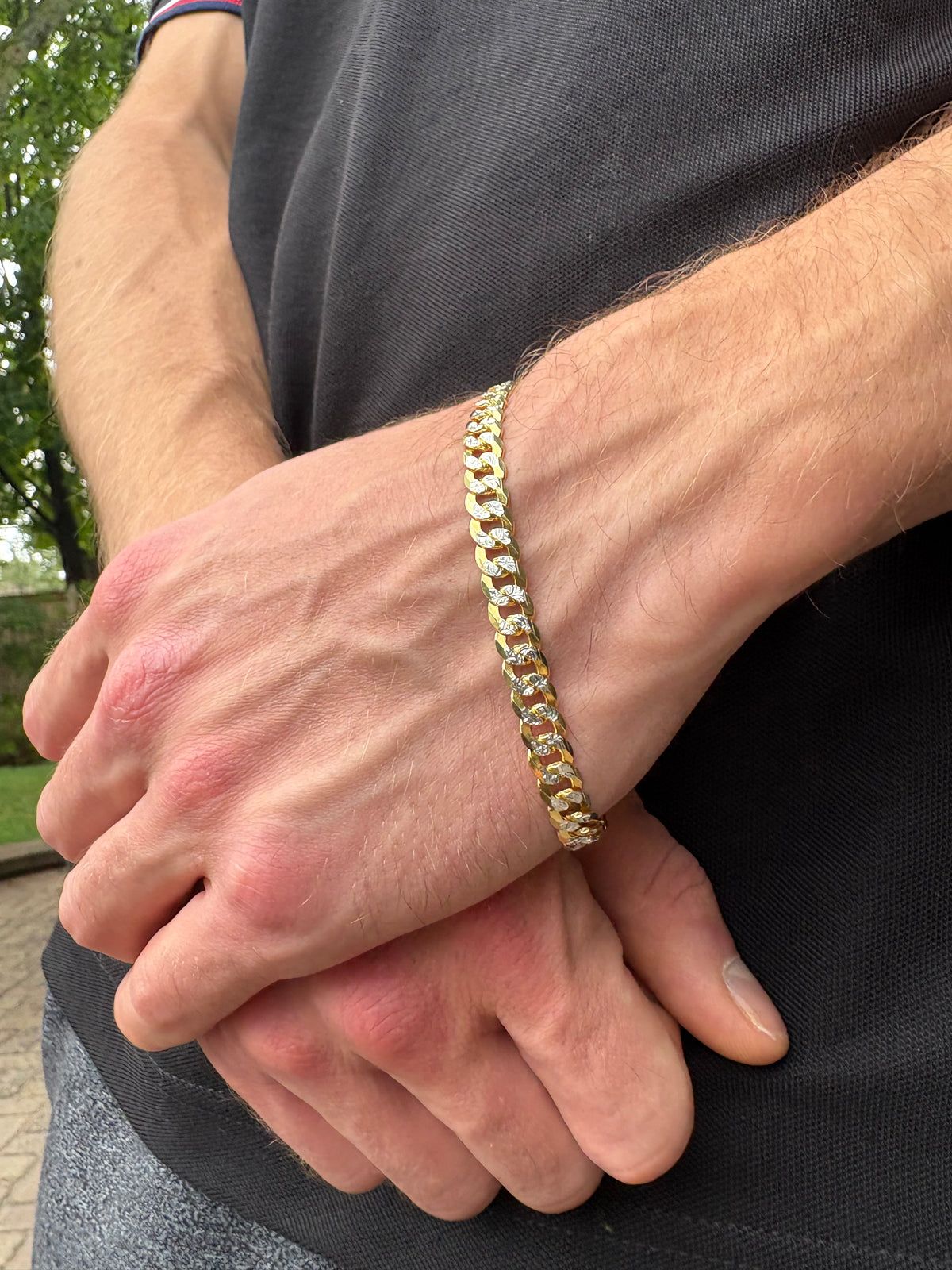 2-Tone 6.5mm Pave Bracelet - Premium Gold Plated 925 Sterling Silver