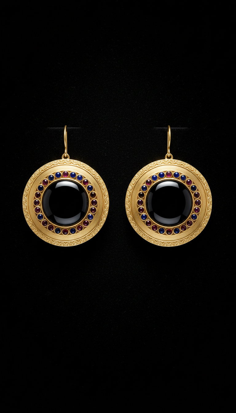 18k gold and onyx statement earrings