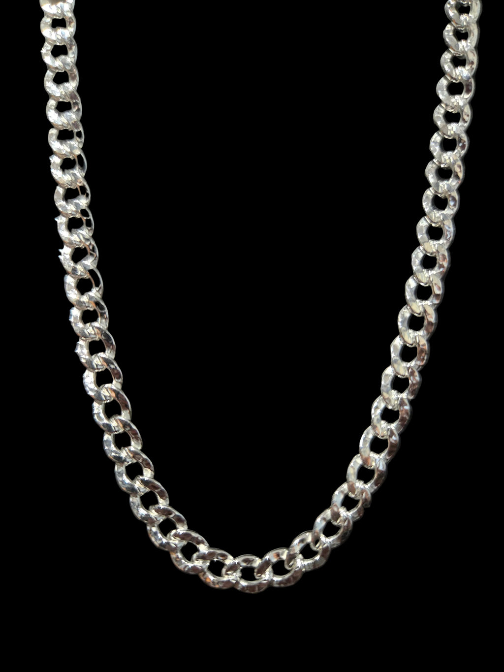 6mm Hammered Cuban Link Chain - 925 Sterling Silver