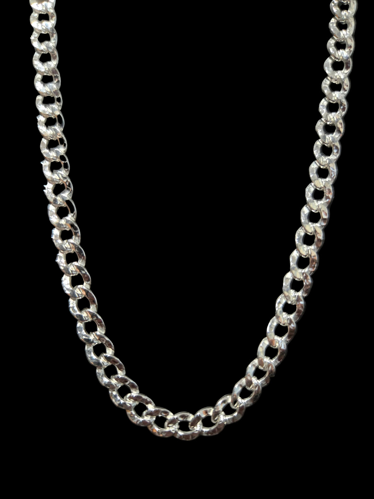 6mm Hammered Cuban Link Chain - 925 Sterling Silver