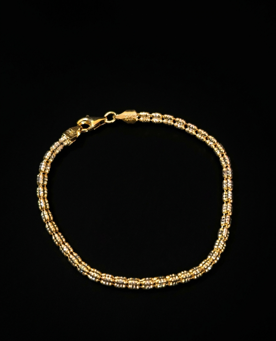 2-Tone 3mm Triple Barrel Link Bracelet - Premium Gold Plated 925 Sterling Silver