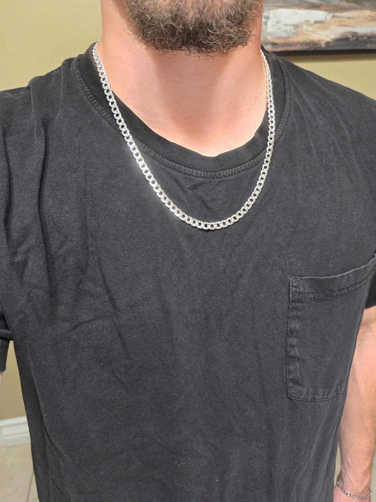 6mm Hammered Cuban Link Chain - 925 Sterling Silver