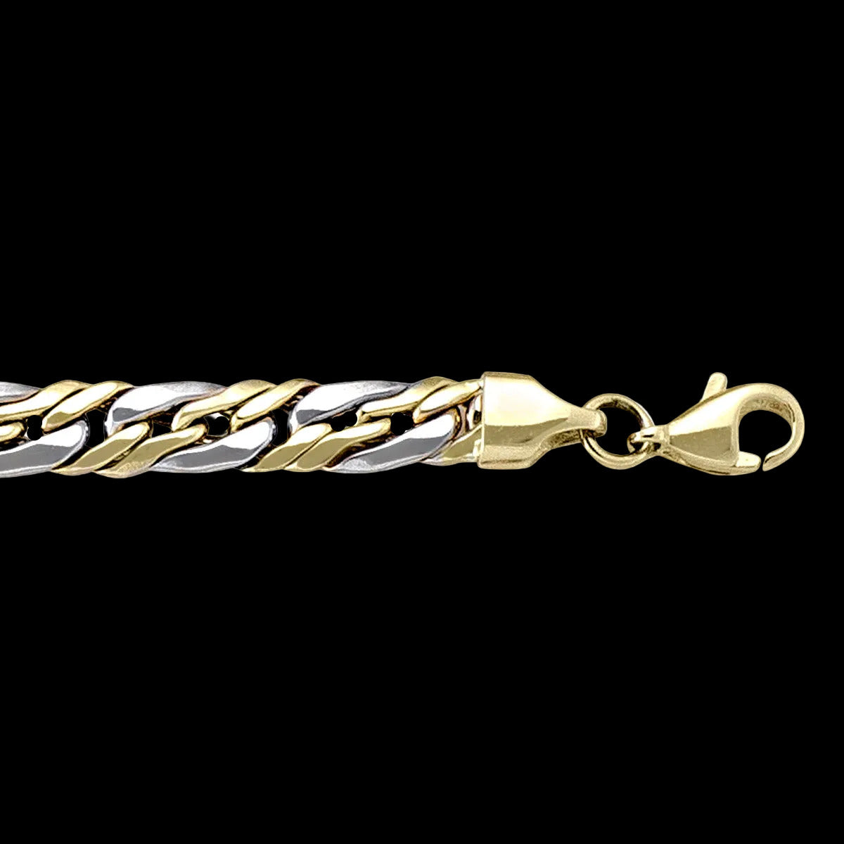 2-Tone Double-Single Cuban Link Bracelet - Hollow 10k Gold
